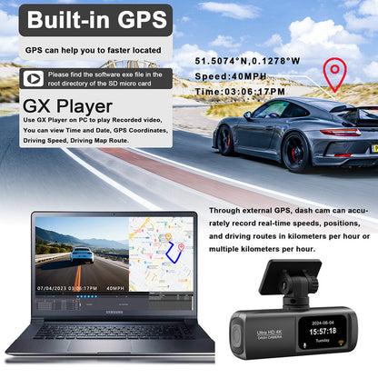 4K Front and Rear Dual Dash Cam WiFi GPS Car Camera with 64GB SD Card V462-TA-106-01