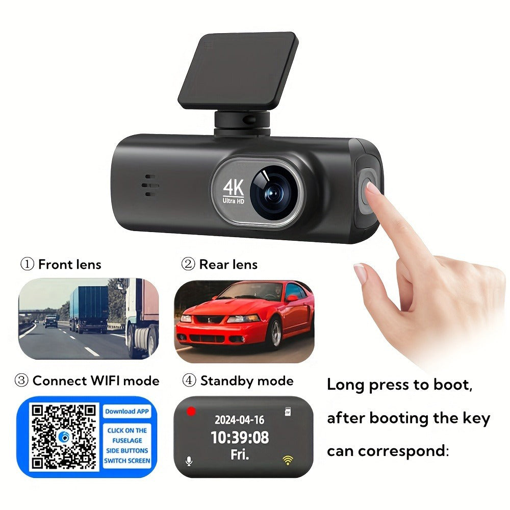 4K Front and Rear Dual Dash Cam WiFi GPS Car Camera with 64GB SD Card V462-TA-106-01