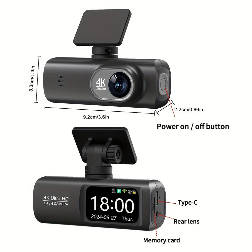 4K Front and Rear Dual Dash Cam WiFi GPS Car Camera with 64GB SD Card V462-TA-106-01