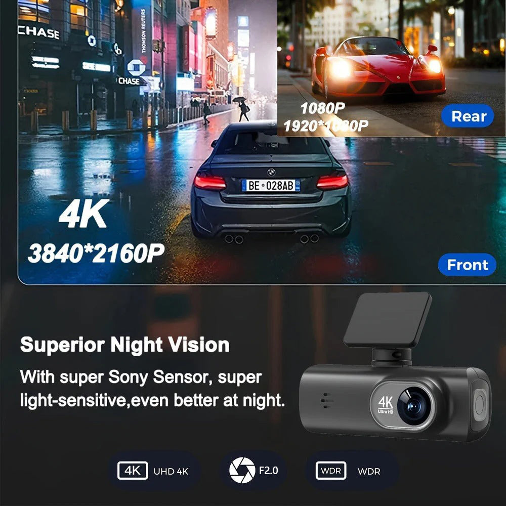 4K Front and Rear Dual Dash Cam WiFi GPS Car Camera with 64GB SD Card V462-TA-106-01
