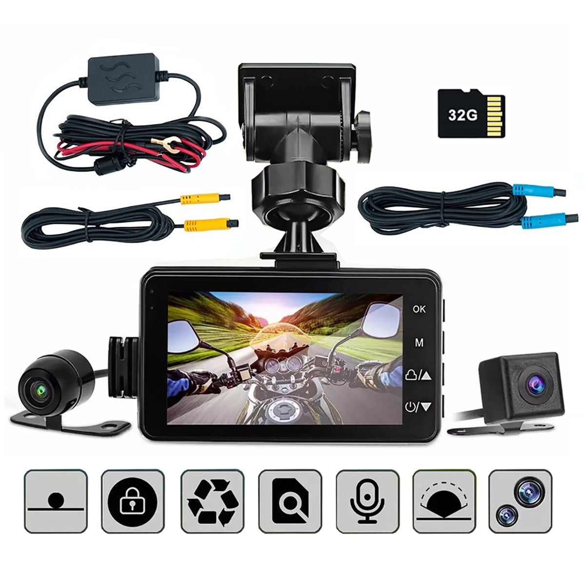 3inch LCD HD Dual Camera Motorcycle DVR Video Driving Recorder With 32G Card V462-TA-107-01
