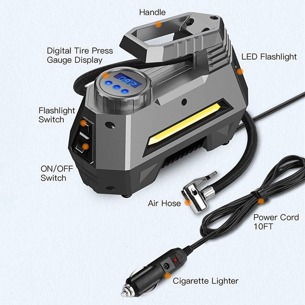 Portable Digital Car Air Compressor Tire Inflator With Emergency Flashlight V462-TA-110-01
