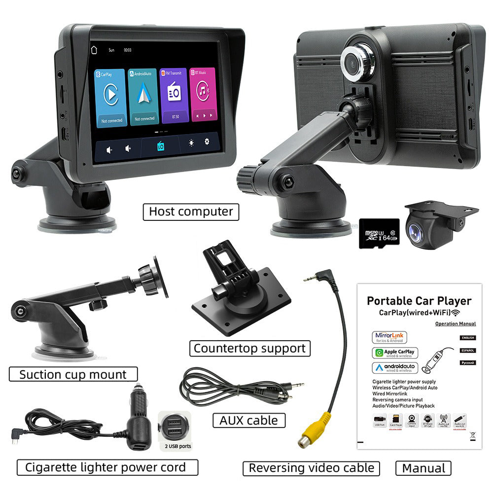 7" IPS HD Touch Screen Apple Android Carplay with Dual Dashcam 64G Card V462-TA-111-01