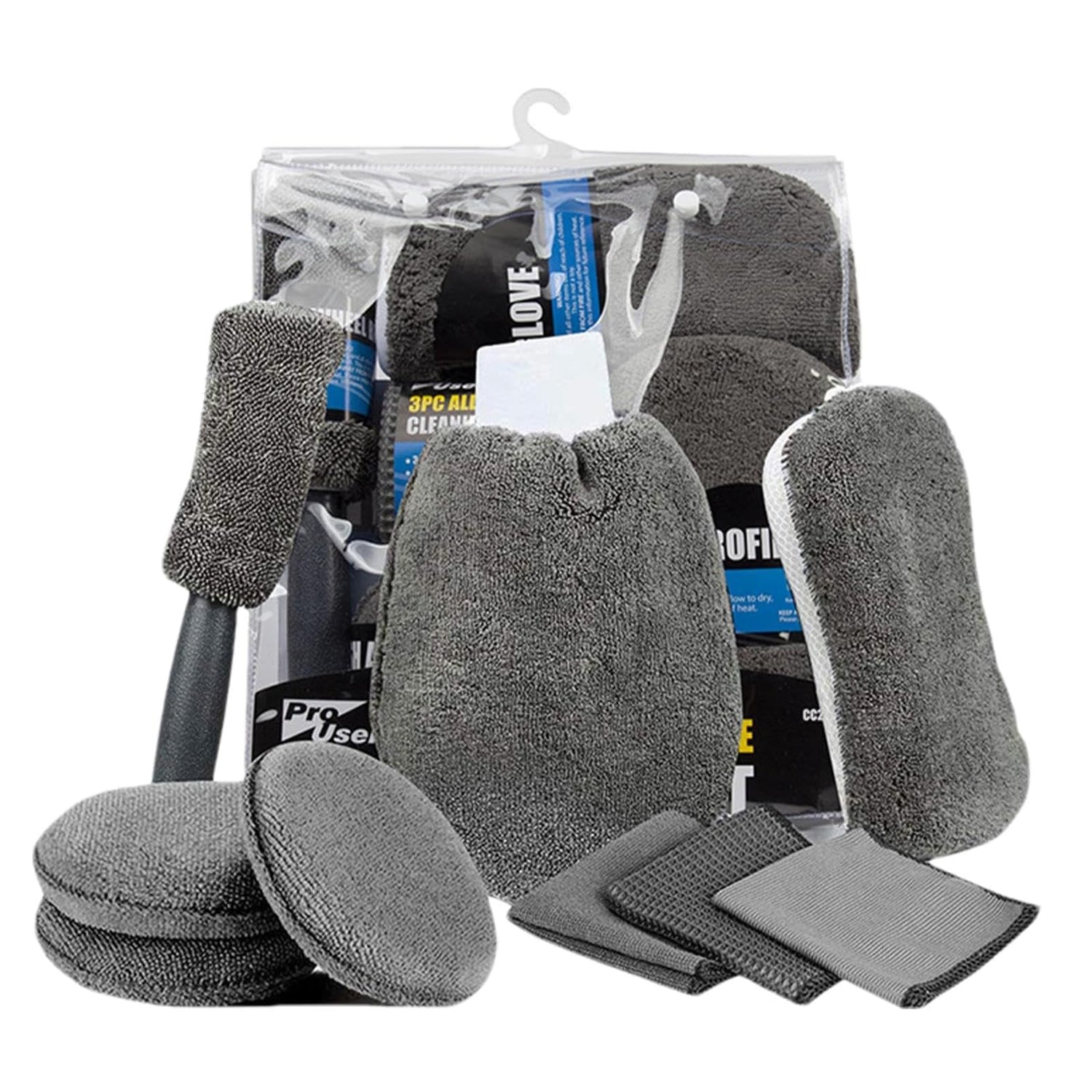 Car Cleaning Sponge Towel Brushe Set 9Pcs Car Wash Kits Cleaning Tools Set V462-TA-116-01