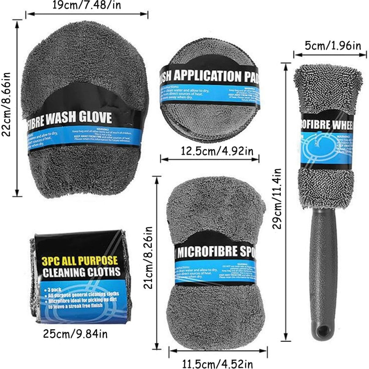 Car Cleaning Sponge Towel Brushe Set 9Pcs Car Wash Kits Cleaning Tools Set V462-TA-116-01