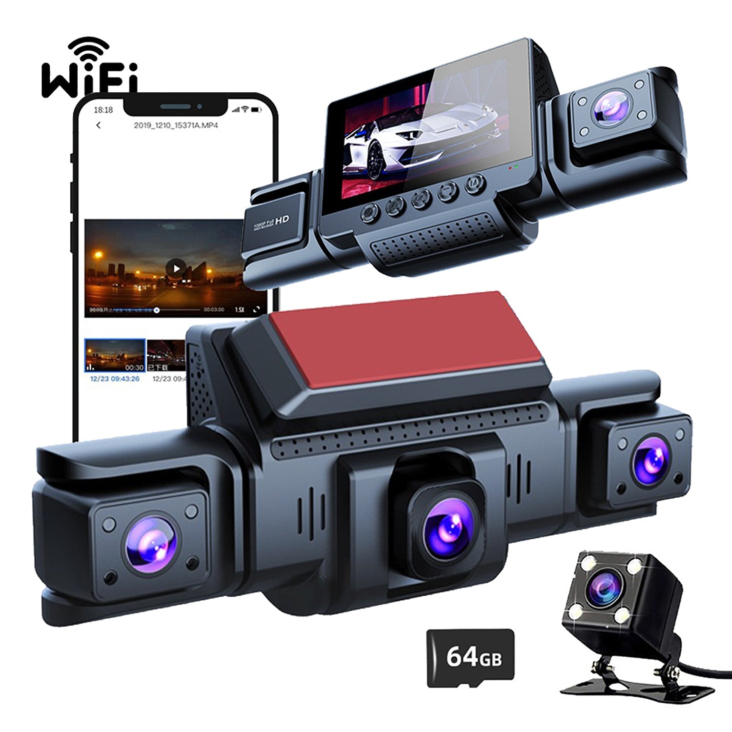 4 Channel 5G WiFi Dashcam FHD 1080P 170 degrees Wide Angle G-Sensor with 64GB Card V462-TA-117-01