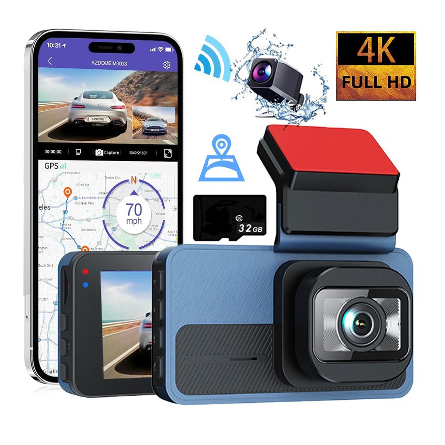 4K+2.5K Dual Dash Cam with WiFi GPS ADAS, Front and Rear Car Camera Recorder with 32GB Card V462-TA-118-01