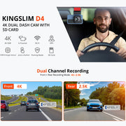 4K+2.5K Dual Dash Cam with WiFi GPS ADAS, Front and Rear Car Camera Recorder with 32GB Card V462-TA-118-01