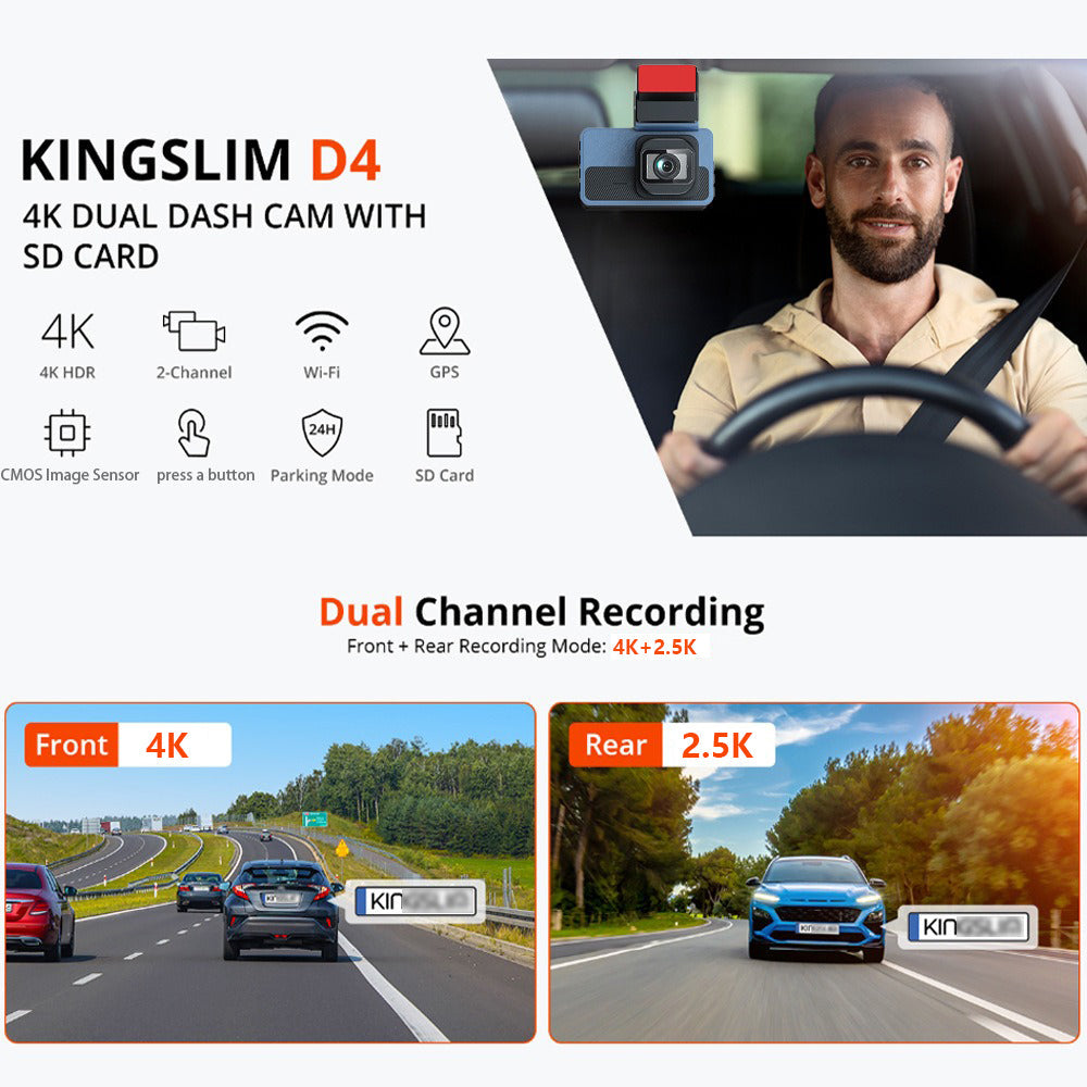 4K+2.5K Dual Dash Cam with WiFi GPS ADAS, Front and Rear Car Camera Recorder with 32GB Card V462-TA-118-01