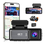 4K Wifi Dash Cam Front, 1080P In-Car Rear Dual Recording with GPS 64GB Card V462-TA-120-01