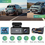 4K Wifi Dash Cam Front, 1080P In-Car Rear Dual Recording with GPS 64GB Card V462-TA-120-01