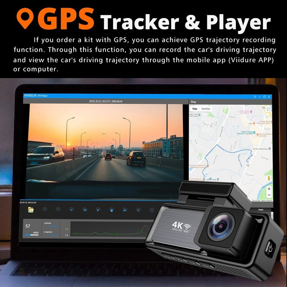 4K Wifi Dash Cam Front, 1080P In-Car Rear Dual Recording with GPS 64GB Card V462-TA-120-01