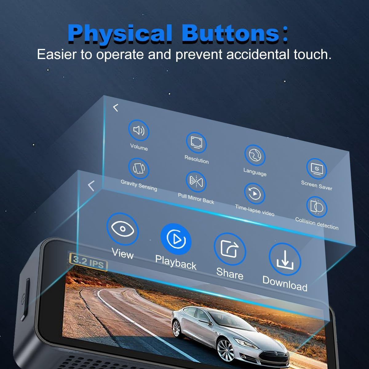 4K Wifi Dash Cam Front, 1080P In-Car Rear Dual Recording with GPS 64GB Card V462-TA-120-01