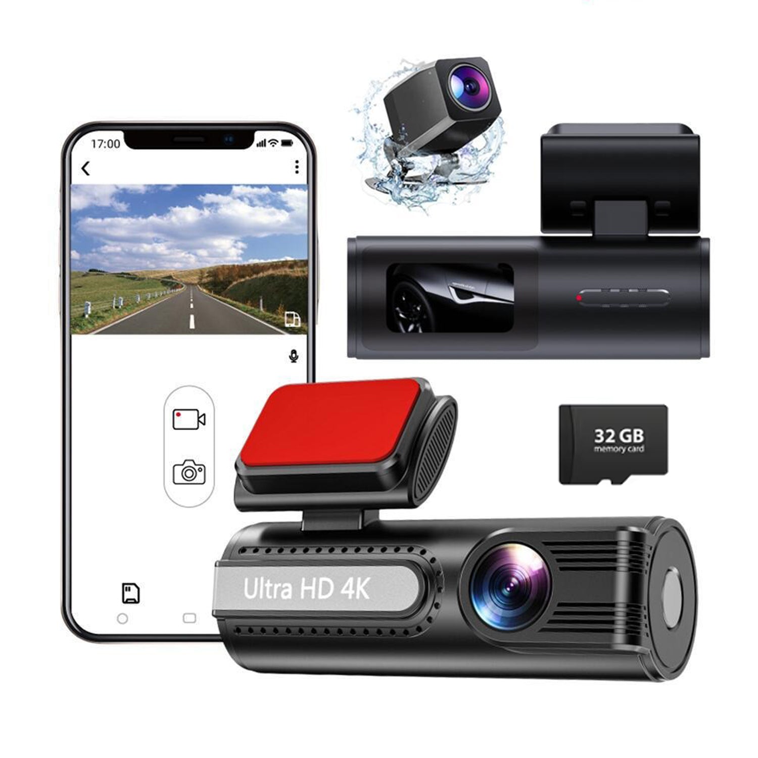 4K WiFi Car Dash Cam Dual Lens Wide Angle IPS Screen Night Vision Recording with 32GB Card V462-TA-122-01