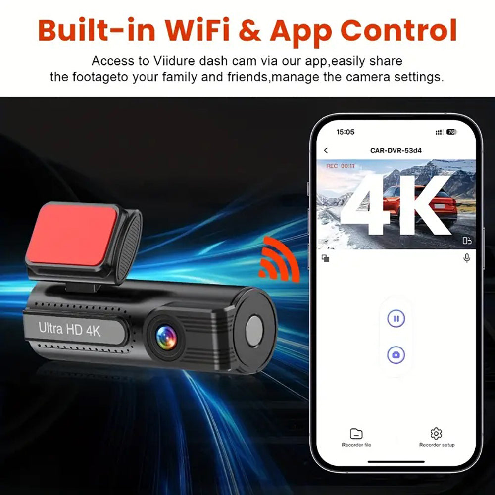 4K WiFi Car Dash Cam Dual Lens Wide Angle IPS Screen Night Vision Recording with 32GB Card V462-TA-122-01
