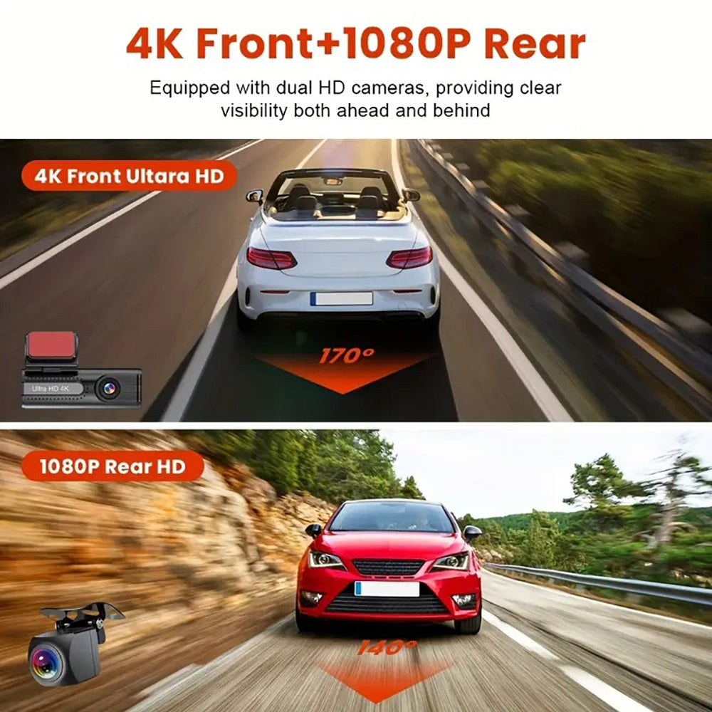 4K WiFi Car Dash Cam Dual Lens Wide Angle IPS Screen Night Vision Recording with 32GB Card V462-TA-122-01