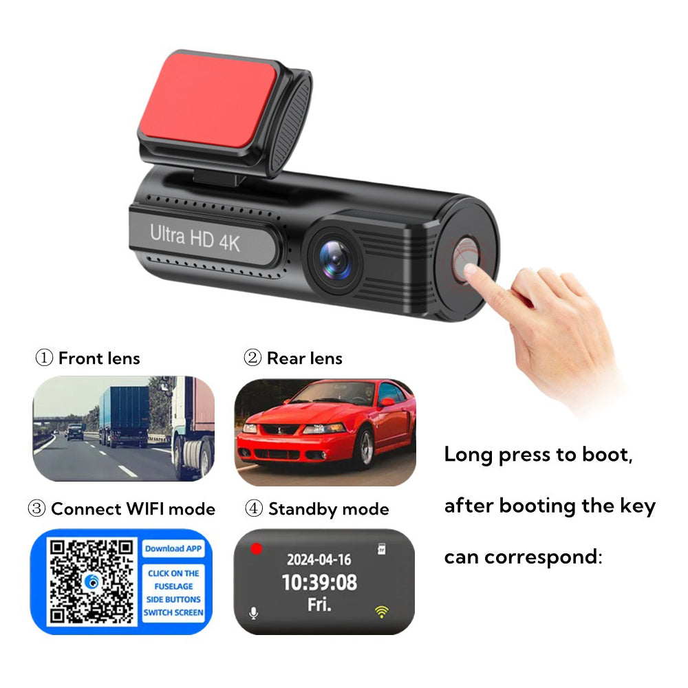 4K WiFi Car Dash Cam Dual Lens Wide Angle IPS Screen Night Vision Recording with 32GB Card V462-TA-122-01