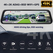 10" 4K Mirror Dash Cam, 2K Rear Camera, WiFi GPS ADAS BSD, Stream Media, 64GB Included V462-TA-123-01
