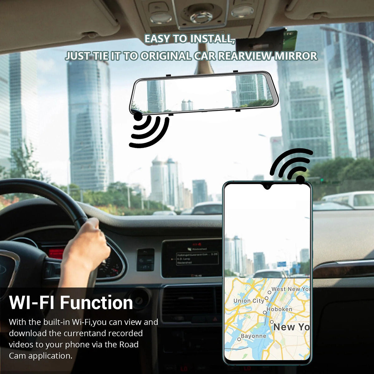 10" 4K Mirror Dash Cam, 2K Rear Camera, WiFi GPS ADAS BSD, Stream Media, 64GB Included V462-TA-123-01