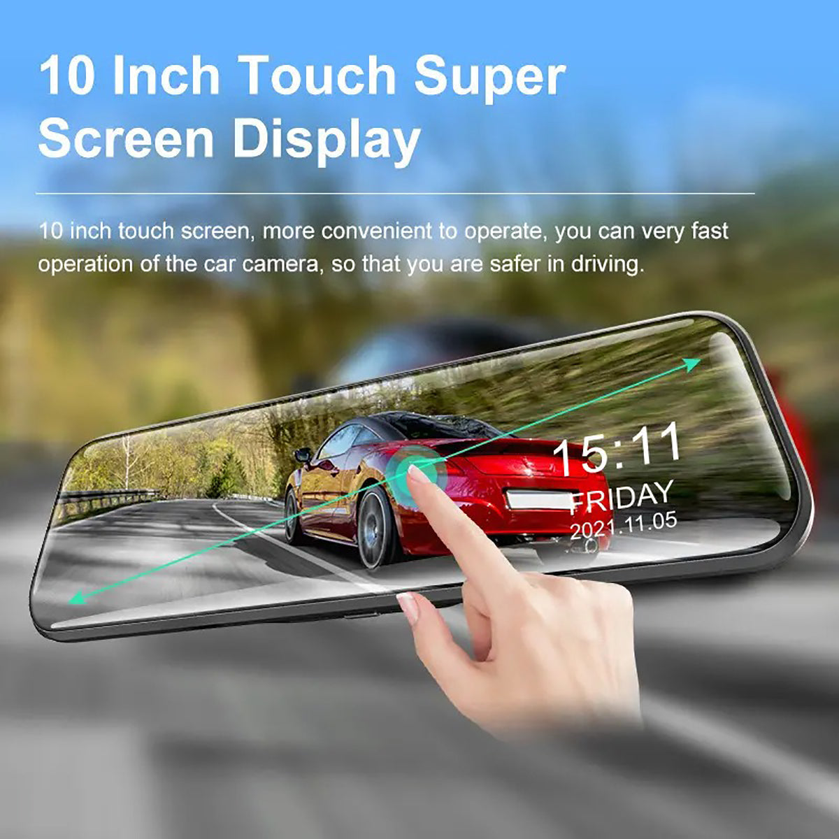 10" 4K Mirror Dash Cam, 2K Rear Camera, WiFi GPS ADAS BSD, Stream Media, 64GB Included V462-TA-123-01