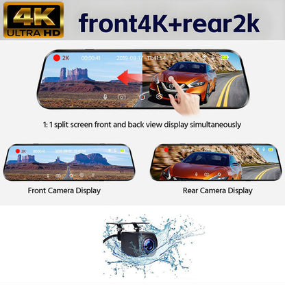 10" 4K Mirror Dash Cam, 2K Rear Camera, WiFi GPS ADAS BSD, Stream Media, 64GB Included V462-TA-123-01