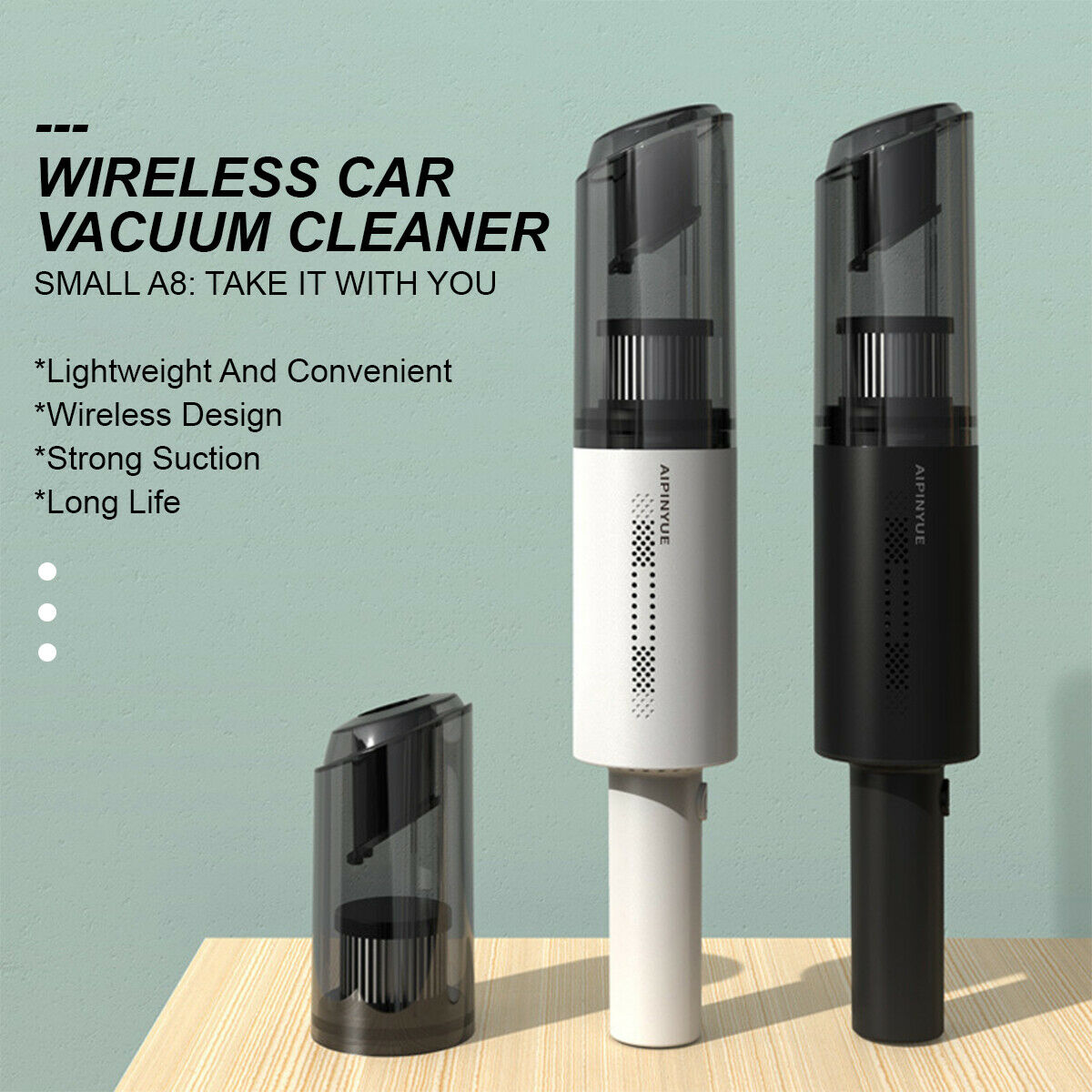 Wireless Charge 6000Pa Suction Powerful Portable Car Vacuum Cleaner Home Duster(White) V462-TA-77-02