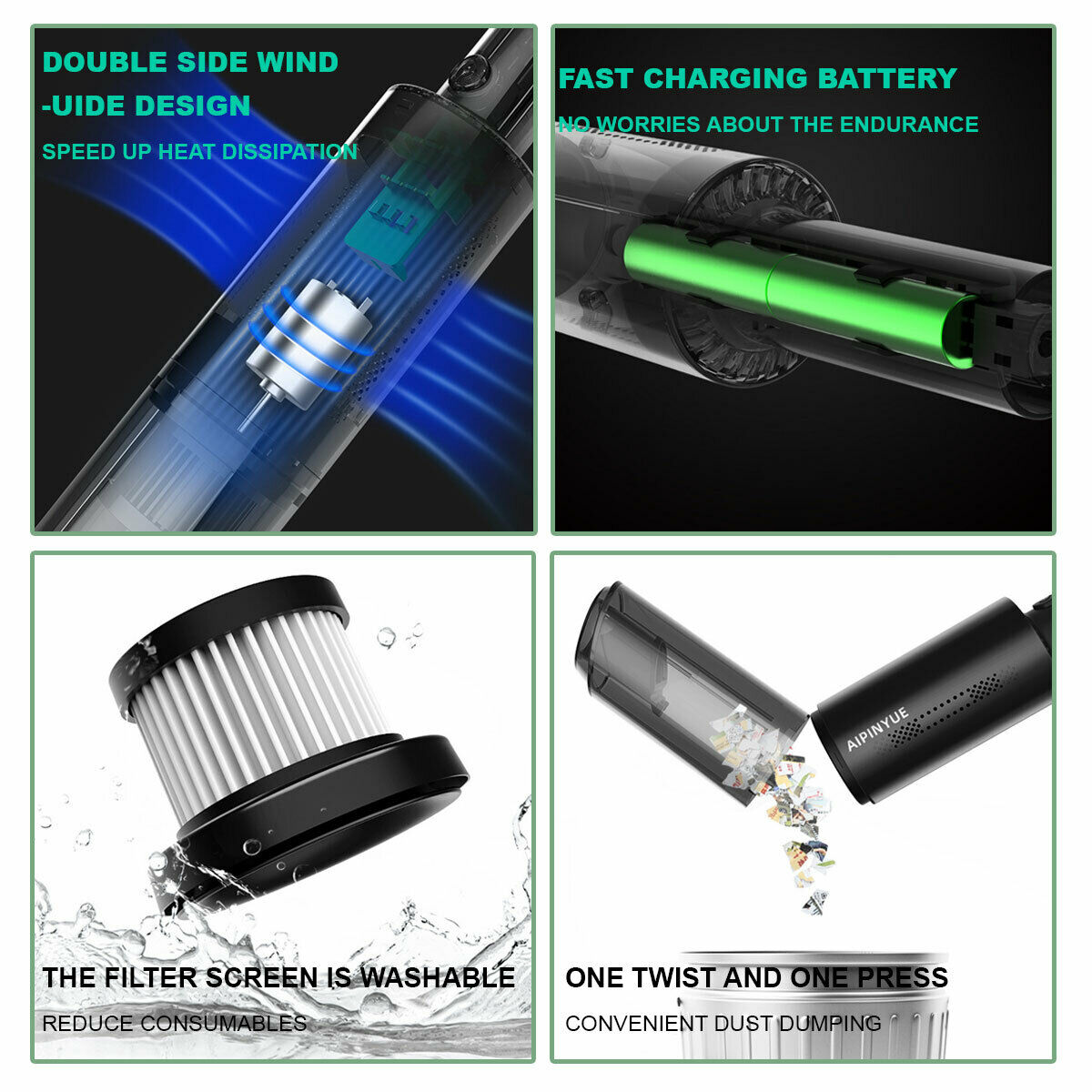 Wireless Charge 6000Pa Suction Powerful Portable Car Vacuum Cleaner Home Duster(White) V462-TA-77-02