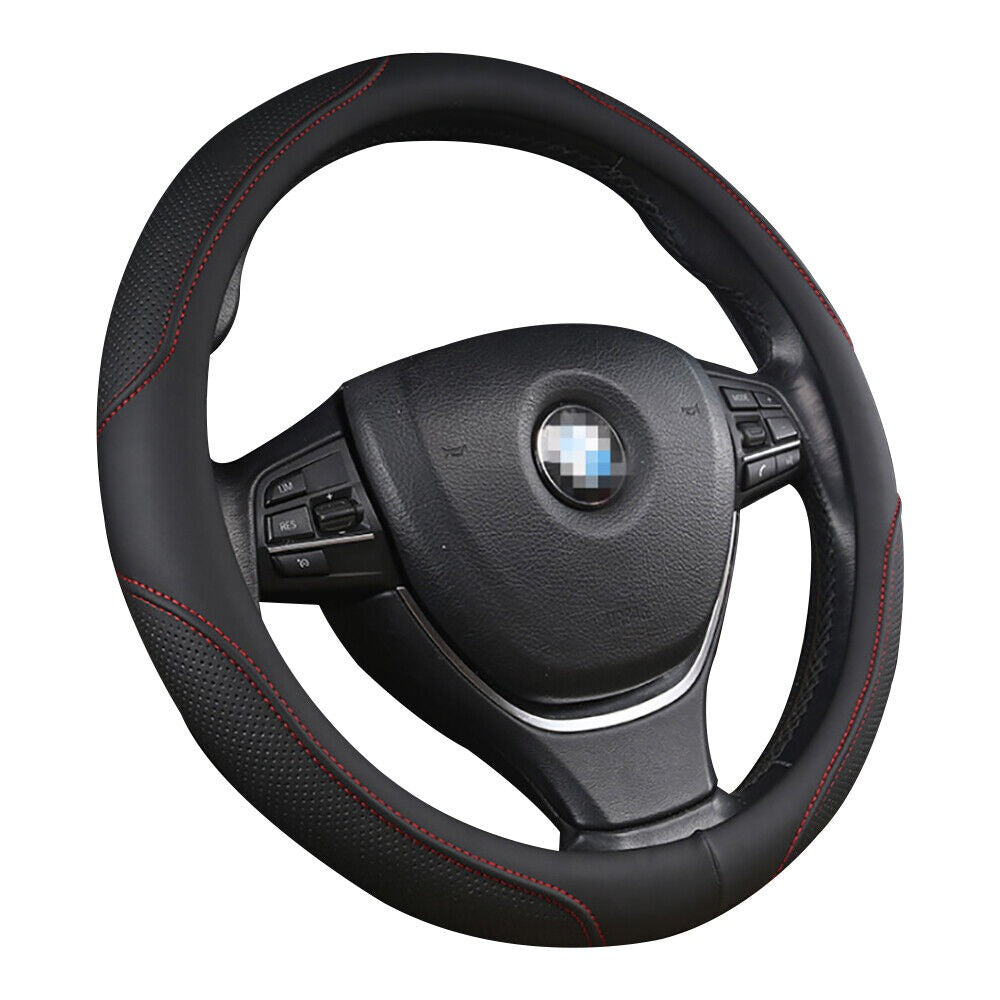 Universal Luxury Car 37-38cm Steering Wheel Cover PU Leather Non-slip Breathable (Black-red) V462-TA-84-01