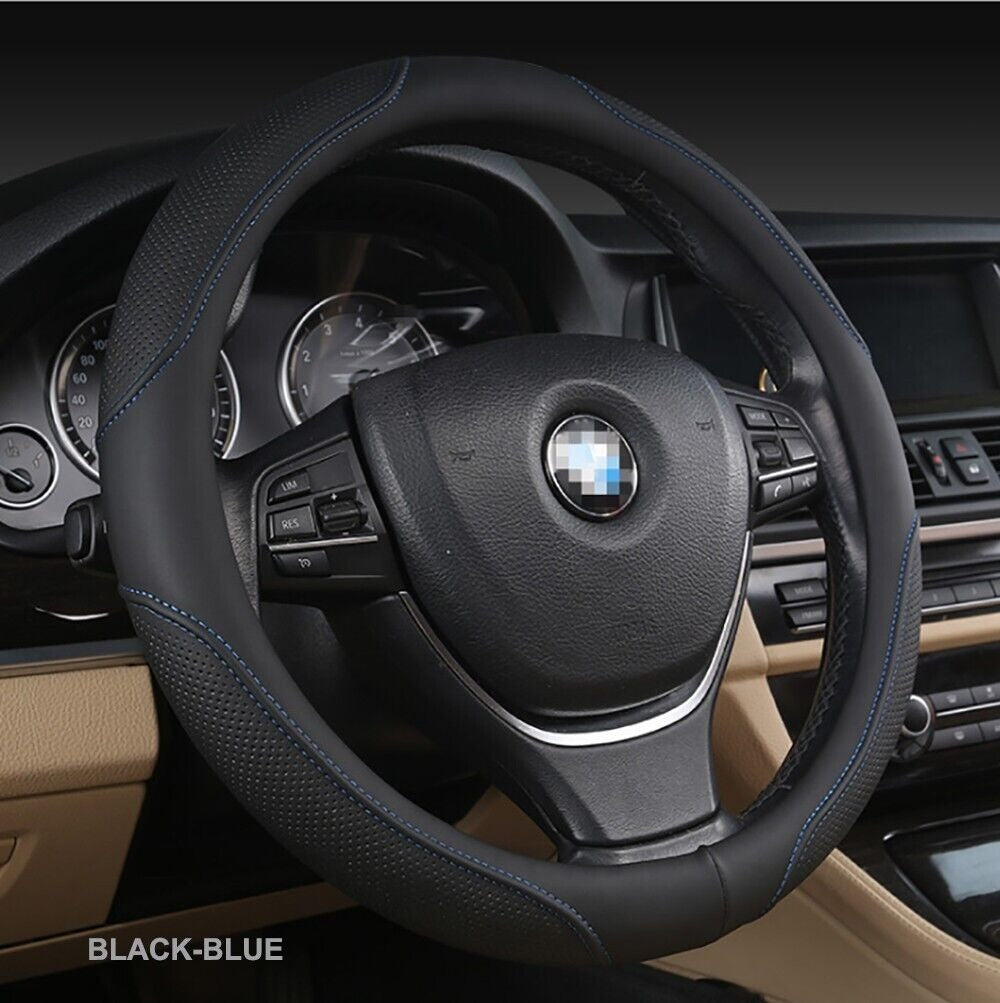 Universal Luxury Car 37-38cm Steering Wheel Cover PU Leather Non-slip Breathable (Black-red) V462-TA-84-01