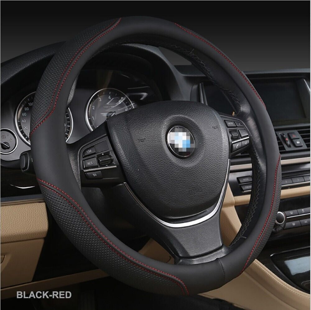 Universal Luxury Car 37-38cm Steering Wheel Cover PU Leather Non-slip Breathable (Black-blue) V462-TA-84-02