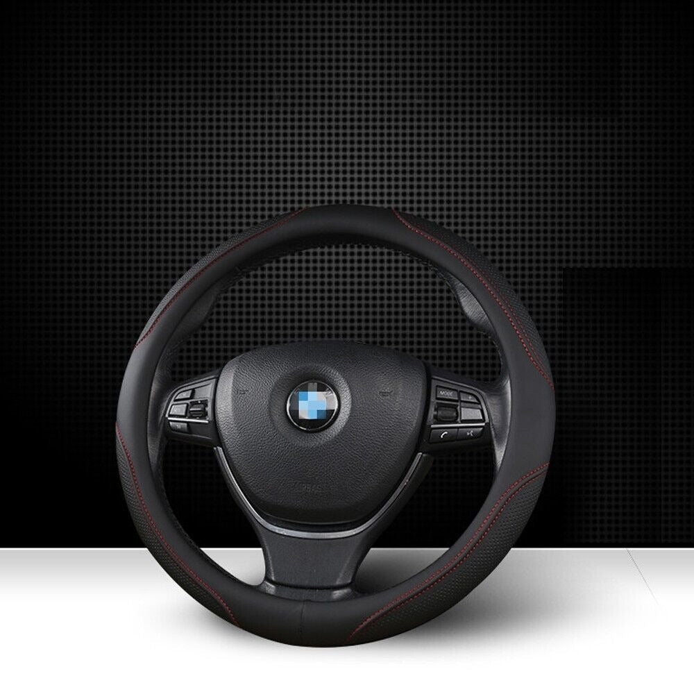 Universal Luxury Car 37-38cm Steering Wheel Cover PU Leather Non-slip Breathable (Black-blue) V462-TA-84-02