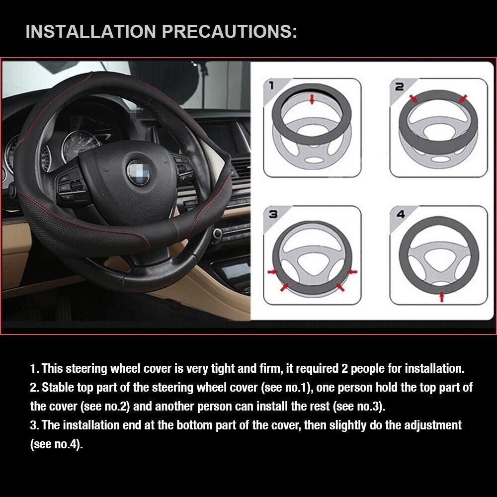 Universal Luxury Car 37-38cm Steering Wheel Cover PU Leather Non-slip Breathable (Black-blue) V462-TA-84-02