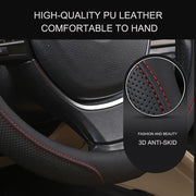 Universal Luxury Car 37-38cm Steering Wheel Cover PU Leather Non-slip Breathable (Black-blue) V462-TA-84-02