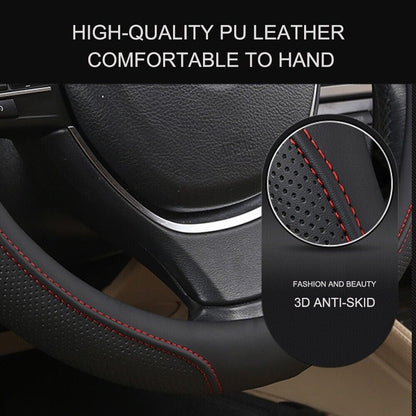 Universal Luxury Car 37-38cm Steering Wheel Cover PU Leather Non-slip Breathable (Black-blue) V462-TA-84-02