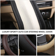 Universal Luxury Car 37-38cm Steering Wheel Cover PU Leather Non-slip Breathable (Black-blue) V462-TA-84-02