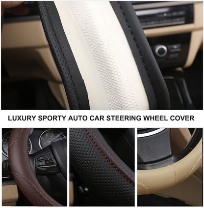 Universal Luxury Car 37-38cm Steering Wheel Cover PU Leather Non-slip Breathable (Black-blue) V462-TA-84-02