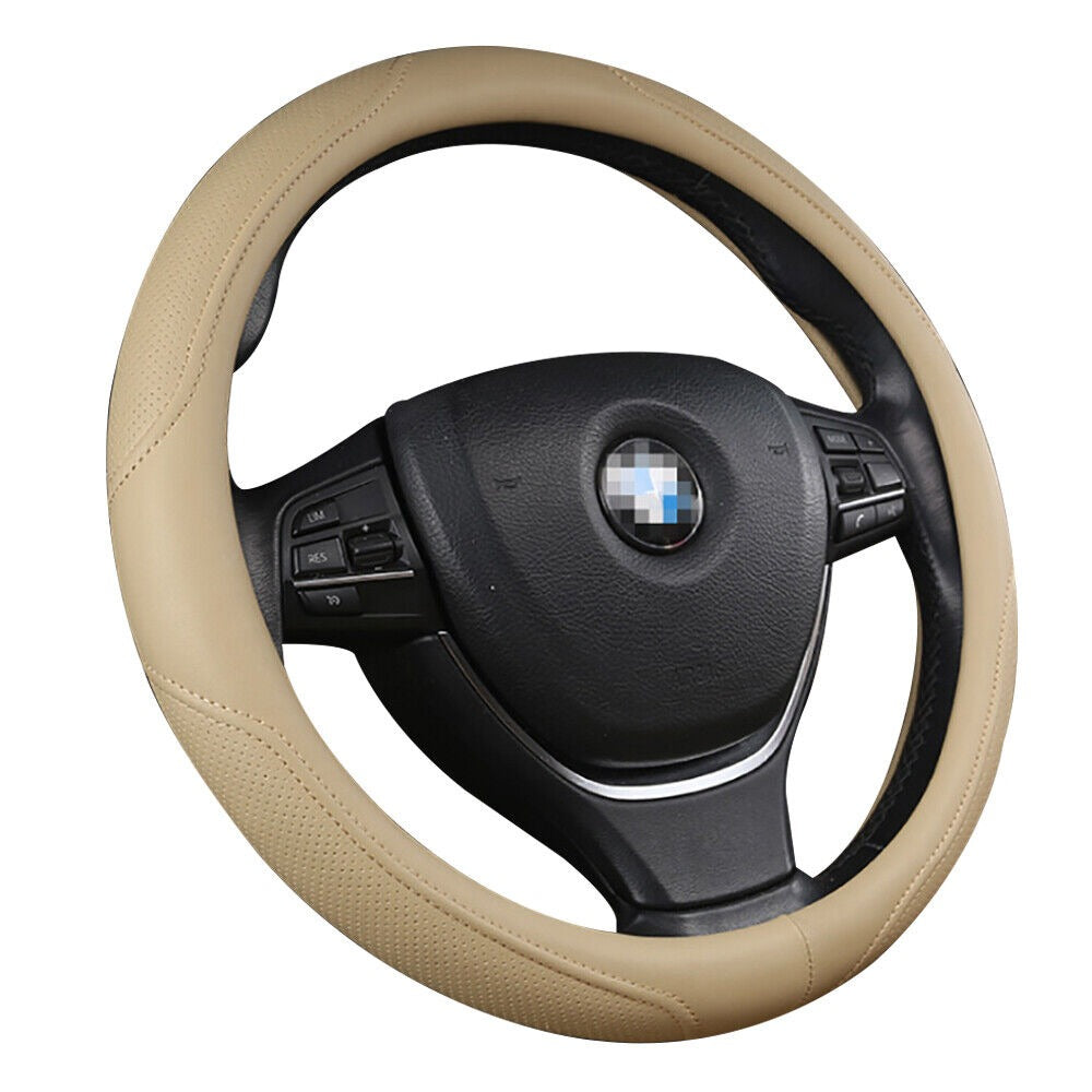 Universal Luxury Car 37-38cm Steering Wheel Cover PU Leather Non-slip Breathable (Cream) V462-TA-84-03