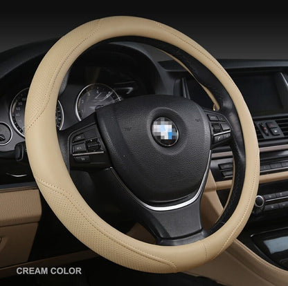 Universal Luxury Car 37-38cm Steering Wheel Cover PU Leather Non-slip Breathable (Cream) V462-TA-84-03