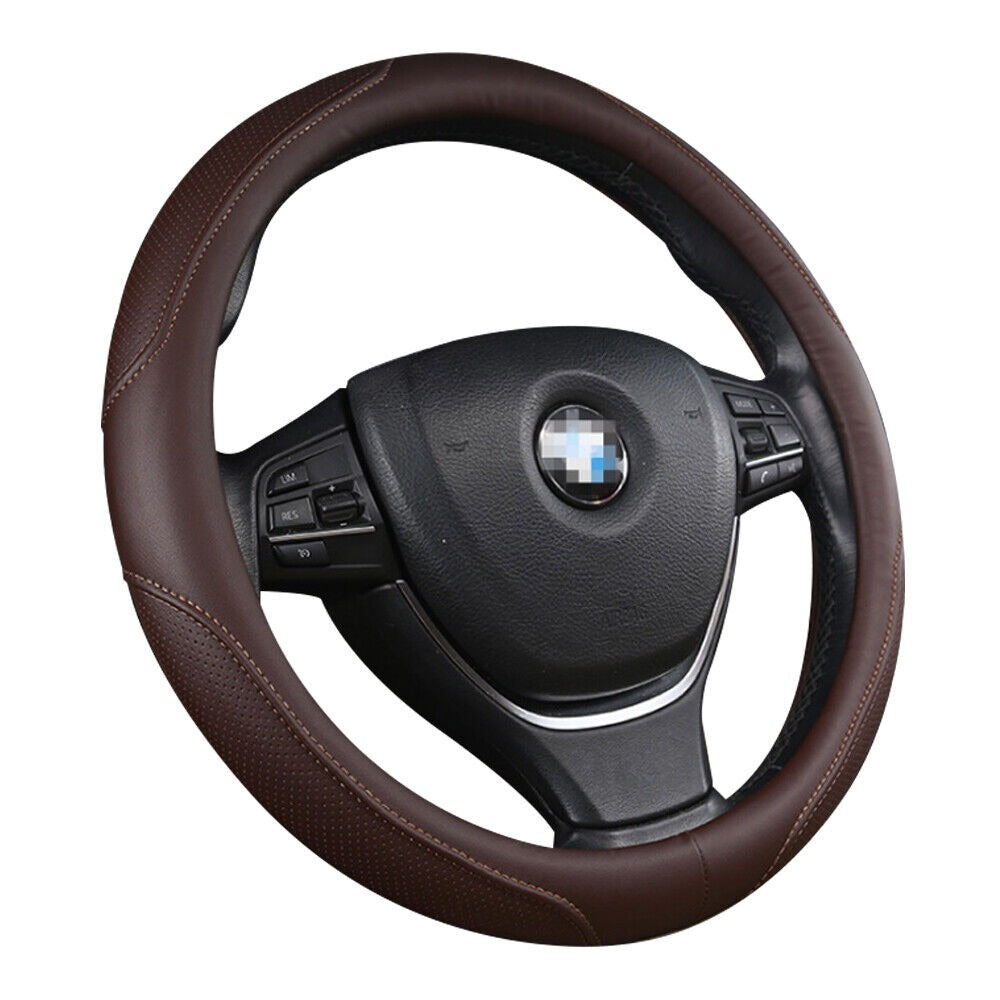 Universal Luxury Car 37-38cm Steering Wheel Cover PU Leather Non-slip Breathable (Brown) V462-TA-84-04