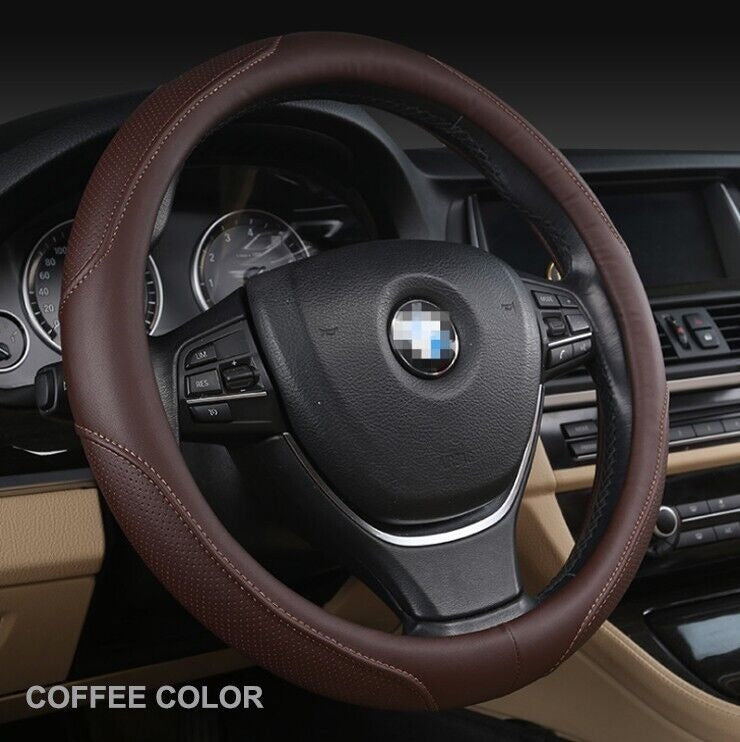 Universal Luxury Car 37-38cm Steering Wheel Cover PU Leather Non-slip Breathable (Brown) V462-TA-84-04
