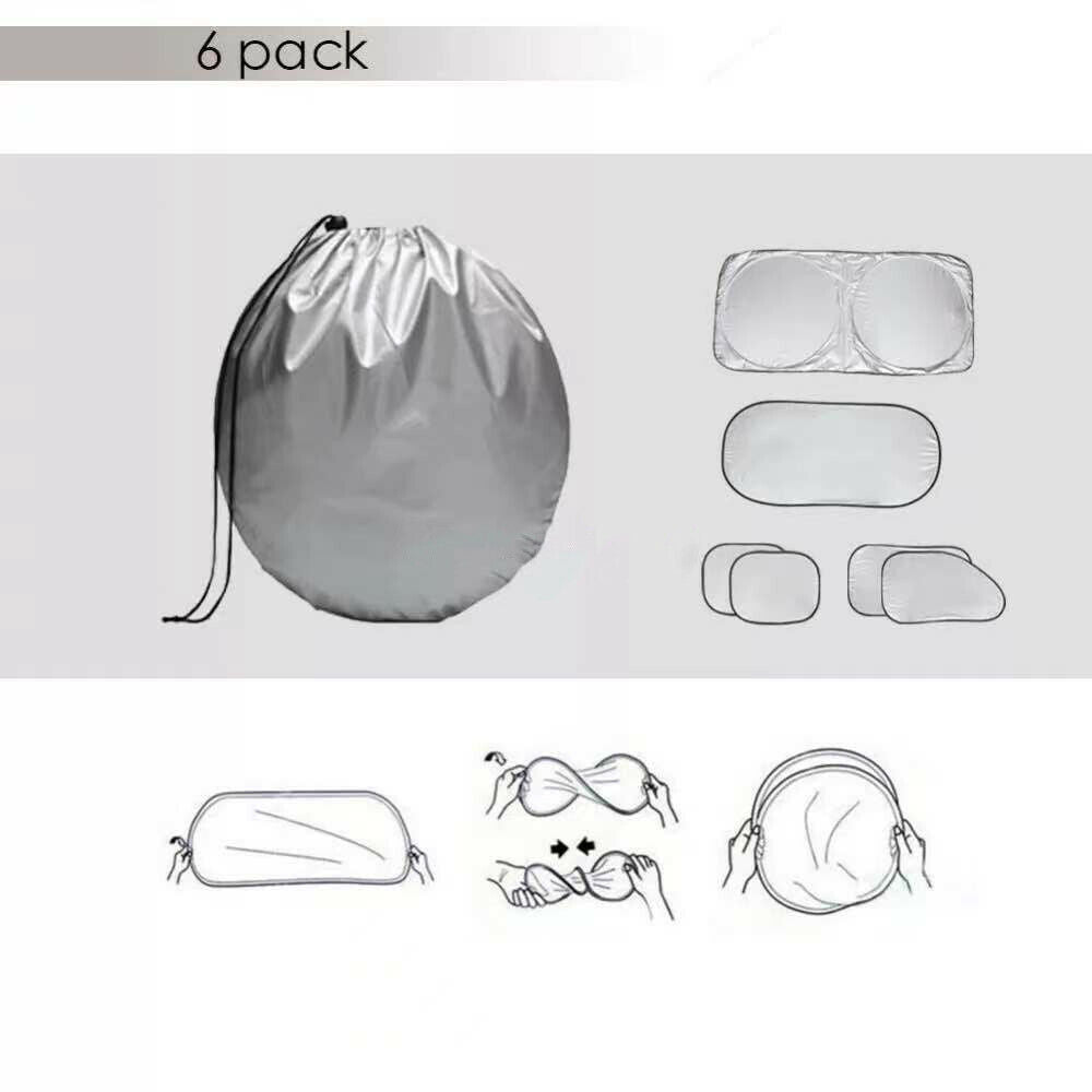 Set of 6 Auto Front Rear Windshield Side Window Sun Shade Car Visor Cover Block V462-TA-88-01