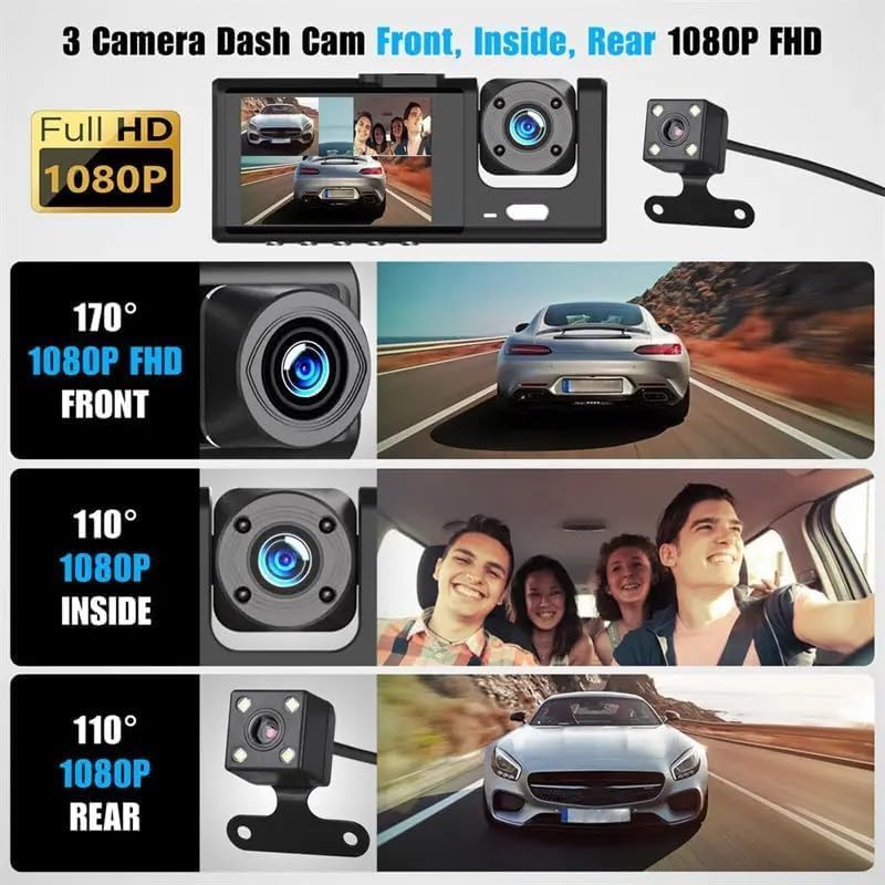 WIFI 3 Channels Dash Cam 1080P Full HD Car Dashcam Comes with Free 32GB Card V462-TA-94-01