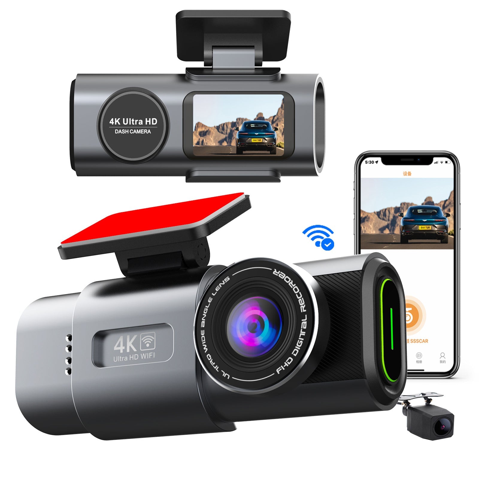 4K Dash Cam UHD 2160P WiFi Front Dashcam Night Vision Car Camera with 64GB Card V462-TA-96-01