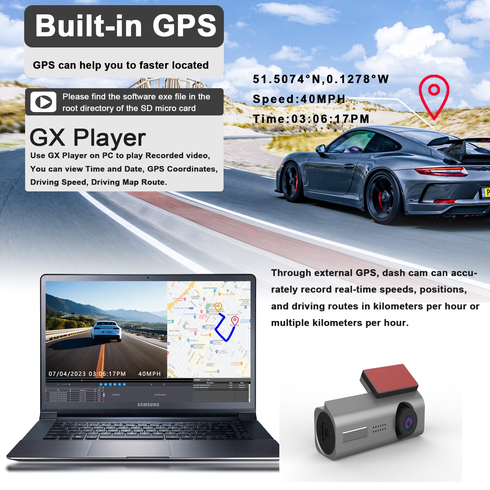 4K Dash Cam UHD 2160P WiFi Front Dashcam Night Vision Car Camera with 64GB Card V462-TA-96-01