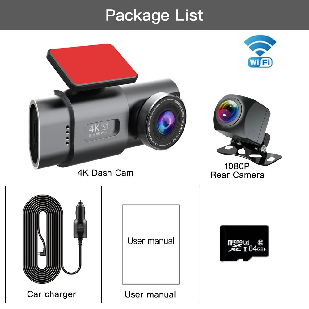 4K Dash Cam UHD 2160P WiFi Front Dashcam Night Vision Car Camera with 64GB Card V462-TA-96-01