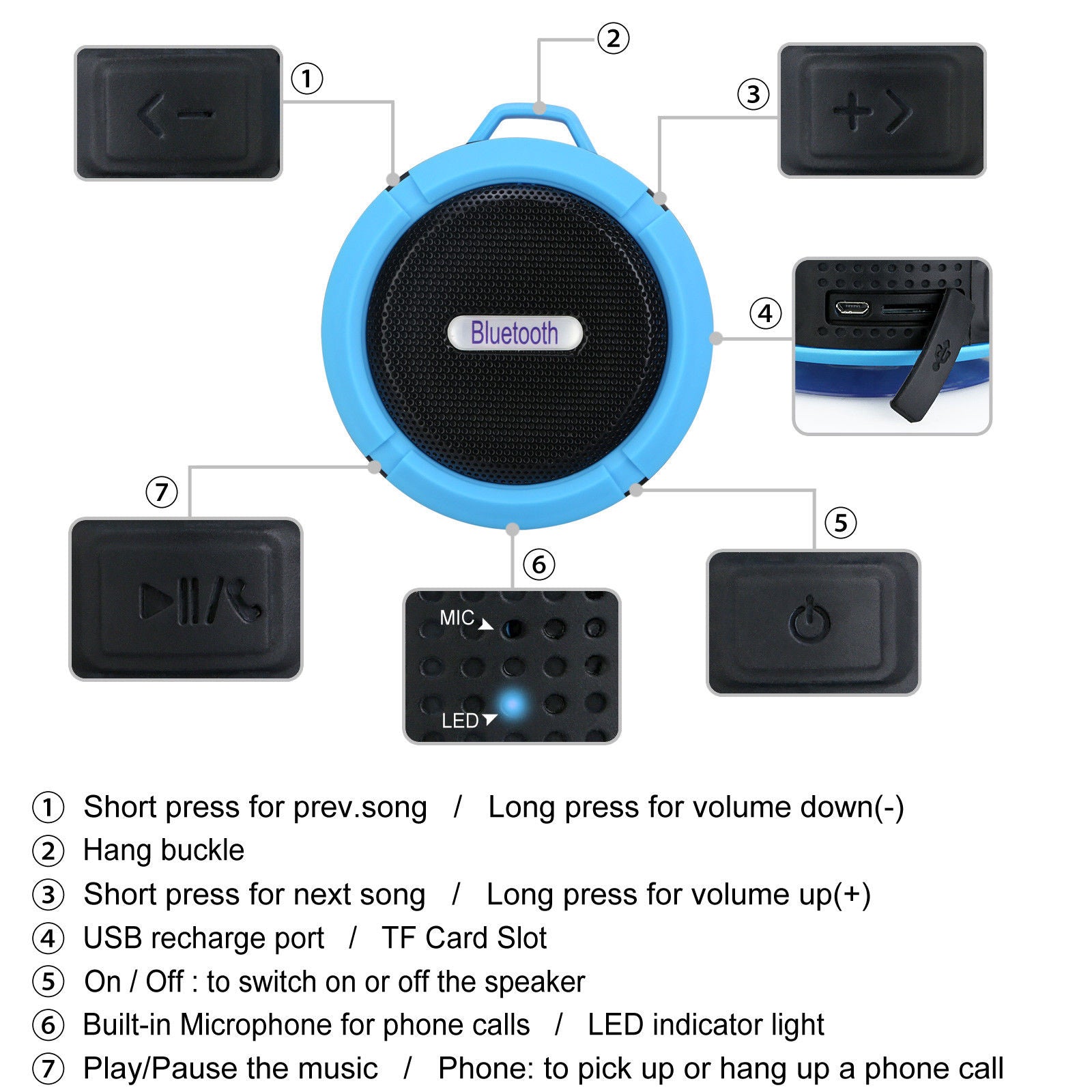 Portable Waterproof Wireless Mini Bluetooth Music Speaker (Red) V462-TO-25-02