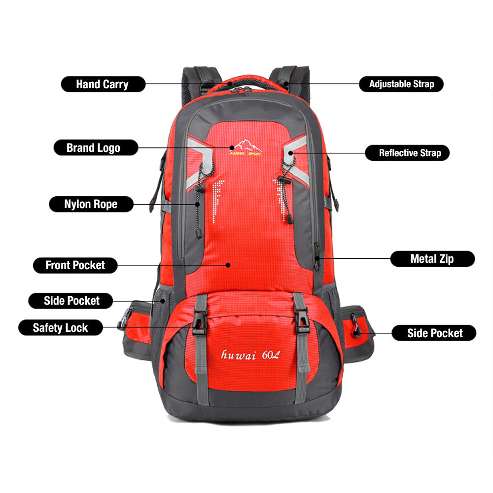 60L Waterproof Outdoor Hiking Backpack Camping Outdoor Trekking Bag(Yellow) V462-TO-29-08