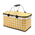 Collapsible Outdoor Camping Portable Insulated Picnic Basket Camping Picnic Ice Pack(Yellow Grid) V462-TO-39-01