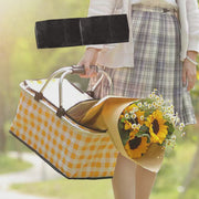 Collapsible Outdoor Camping Portable Insulated Picnic Basket Camping Picnic Ice Pack(Yellow Grid) V462-TO-39-01