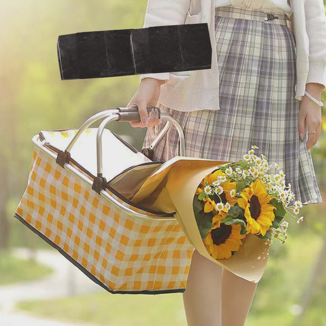 Collapsible Outdoor Camping Portable Insulated Picnic Basket Camping Picnic Ice Pack(Yellow Grid) V462-TO-39-01